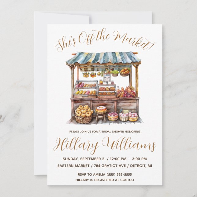 She's Off the Market! Bakery Stand Bridal Shower Invitation (Front)
