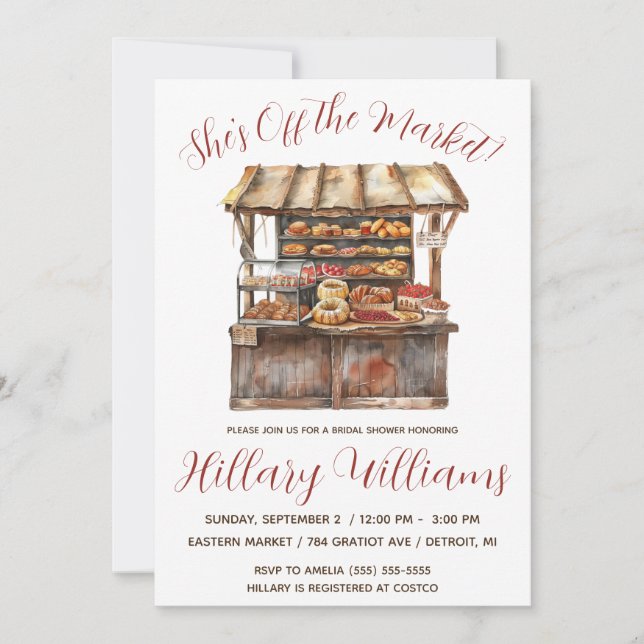 She's Off the Market! Bakery Stand Bridal Shower Invitation (Front)
