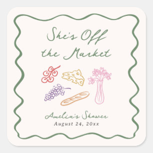 She's Off the Market Bold & Whimsical Hand Drawn Square Sticker