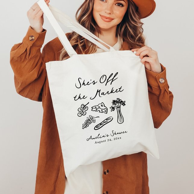 She's Off the Market Bold & Whimsical Hand Drawn Tote Bag (Creator Uploaded)