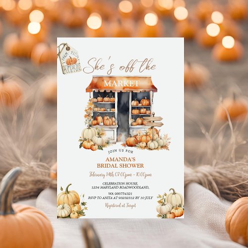 Shes Off The Market Fall Pumpkin Bridal Shower  Invitation