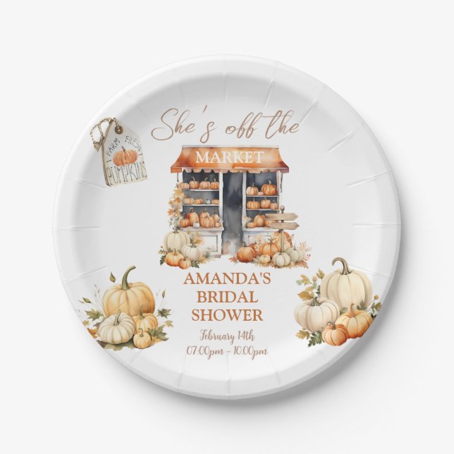 She's Off The Market Fall Pumpkin Bridal Shower  Paper Plates (Front)