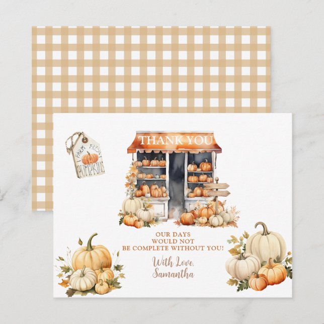 She's Off The Market Fall Pumpkin Bridal Shower  Thank You Card (Front/Back)