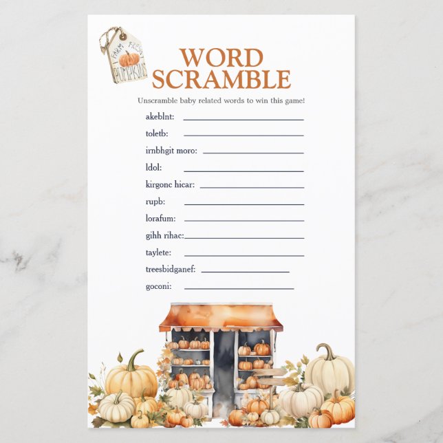 She's Off The Market Fall Pumpkin Word Scramble (Front)