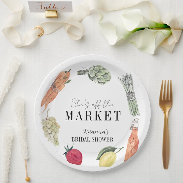 She's Off the Market Farmers' Market Bridal Shower Paper Plates (Wedding)
