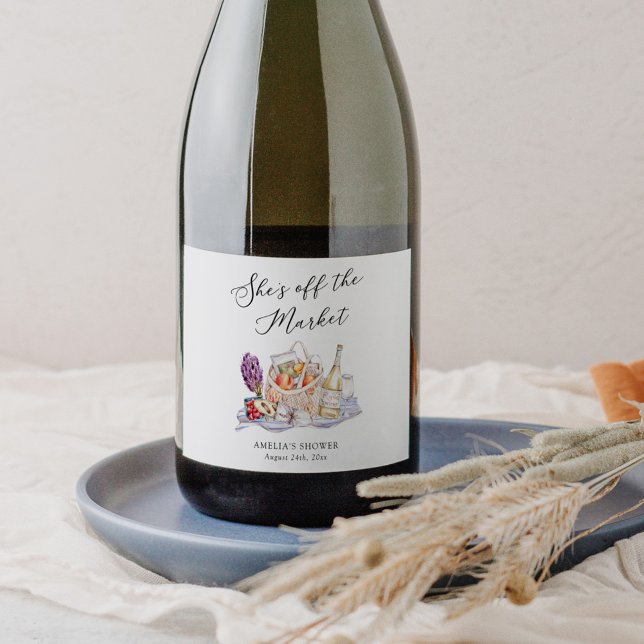 She's Off the Market Farmer's Market Bridal Shower Sparkling Wine Label (Creator Uploaded)
