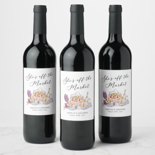 Shes Off the Market Farmers Market Bridal Shower Wine Label