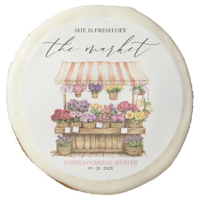 She's Off the Market Flower Shop Bridal Shower  Sugar Cookie (Front)