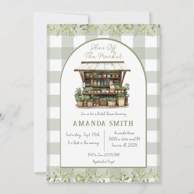 She's Off The Market Gingham Bridal Shower Invitation (Front)