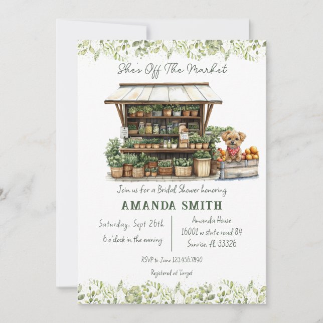 She's Off The Market Greenery Bridal Shower Invitation (Front)