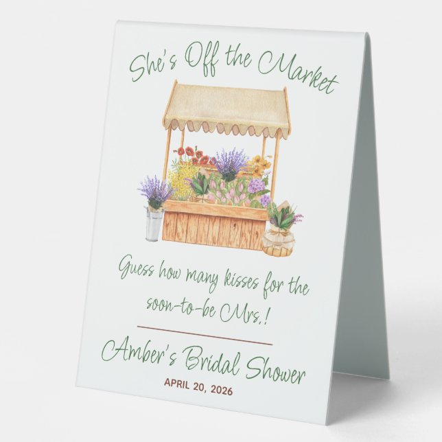 She's off the Market Guess How Many Kisses Game Table Tent (Front)