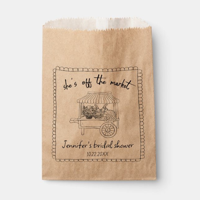 "She's off the Market" Hand Drawn Bridal Shower Favor Bag (Front)