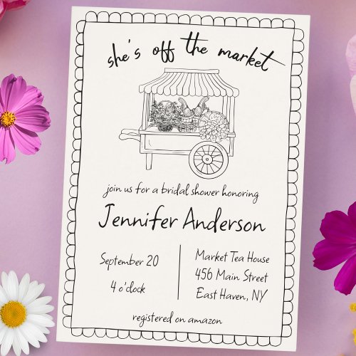 Shes off the Market Hand Drawn Bridal Shower Invitation