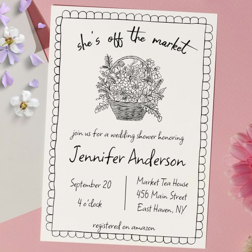 Shes off the Market Hand Drawn Bridal Shower Invitation