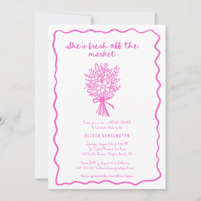 She's Off the Market Hand-Drawn Bridal Shower  Invitation (Front)