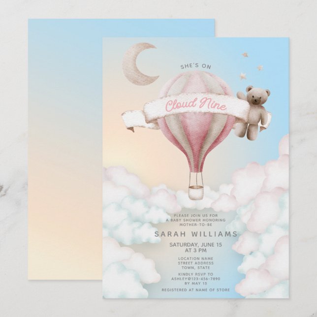 She's On Cloud 9 Baby Shower Invitation (Front/Back)