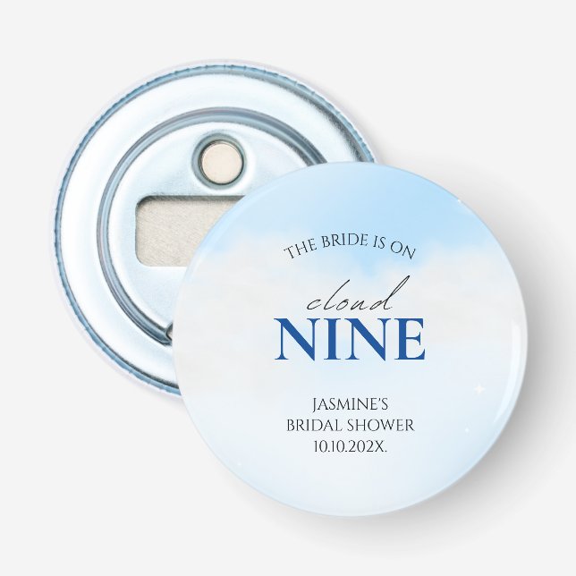 She's On cloud 9 Bridal Shower Dreamy Pastel Sky B Bottle Opener (Front)