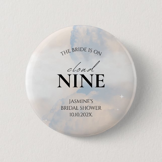 She's On cloud 9 Bridal Shower Dreamy Pastel Sky Button (Front)