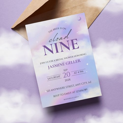 Shes On cloud 9 Bridal Shower Dreamy Pastel Sky Invitation