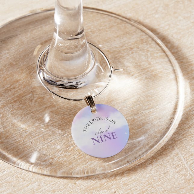 She's On cloud 9 Bridal Shower Dreamy Pastel Sky Wine Charm (In Situ)
