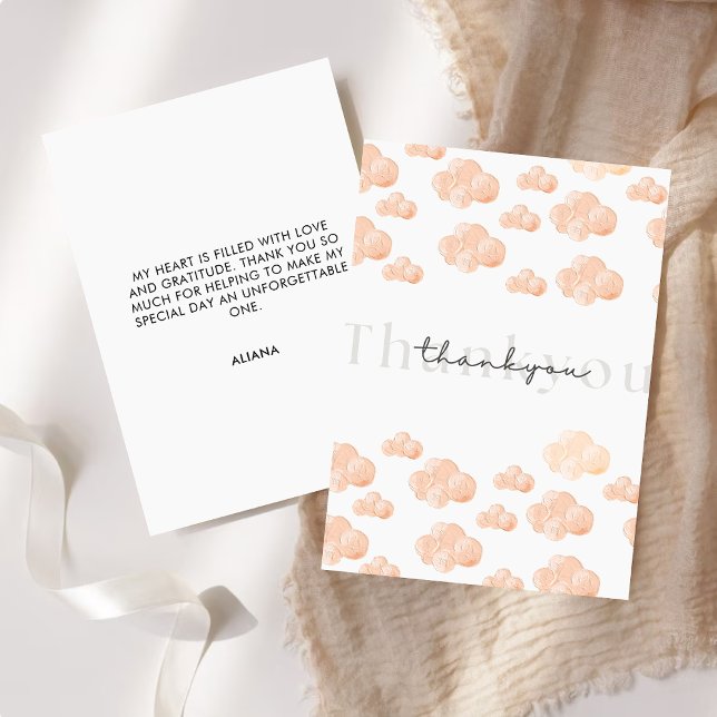 She's on cloud 9 Bridal Shower Minimal Clouds Thank You Card (Creator Uploaded)