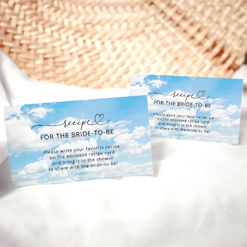 Shes On Cloud 9 Bridal Shower Recipe Request Enclosure Card