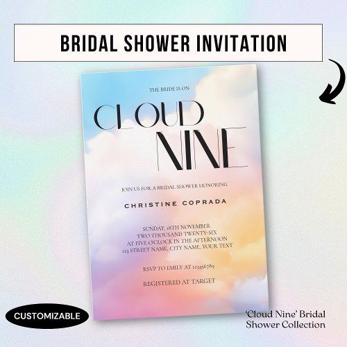 Shes on cloud 9 Colorful Pastel Bridal Shower  Invitation