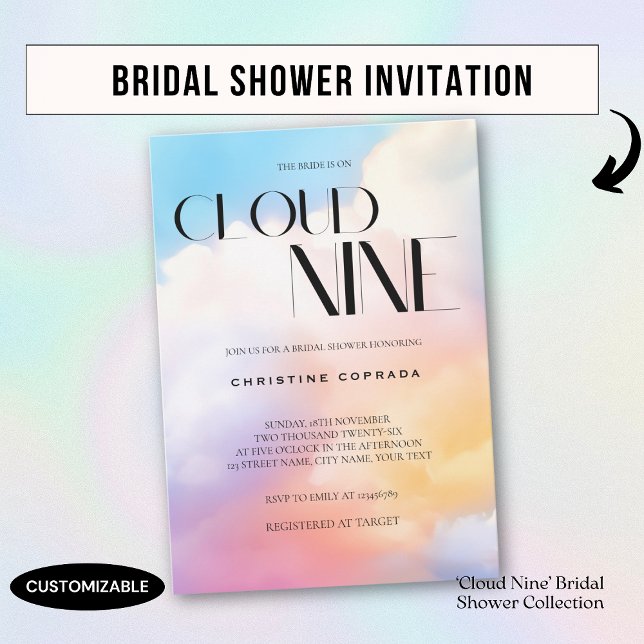 She's on cloud 9 Colorful Pastel Bridal Shower  Invitation (Creator Uploaded)