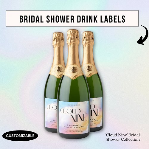 Shes on cloud 9 Colorful Pastel Bridal Shower  Sparkling Wine Label