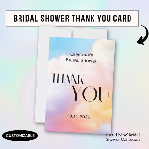 She's on cloud 9 Colorful Pastel Bridal Shower  Thank You Card