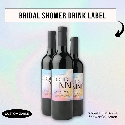 Shes on cloud 9 Colorful Pastel Bridal Shower  Wine Label