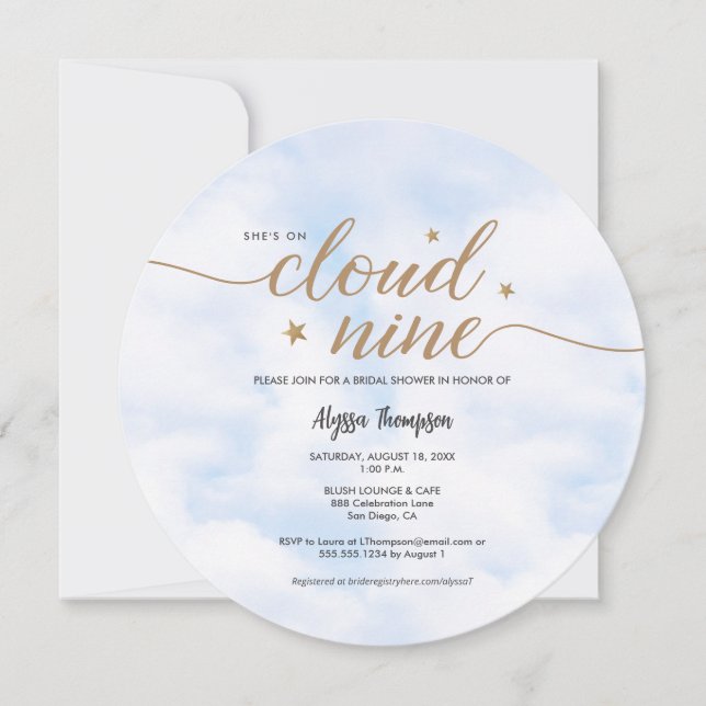 She's on Cloud 9 Dreamy Bridal Shower Clouds Invitation (Front)