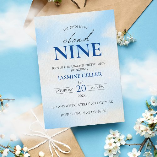 Shes On cloud 9 Dreamy Bridal Shower Soft Blue In Invitation