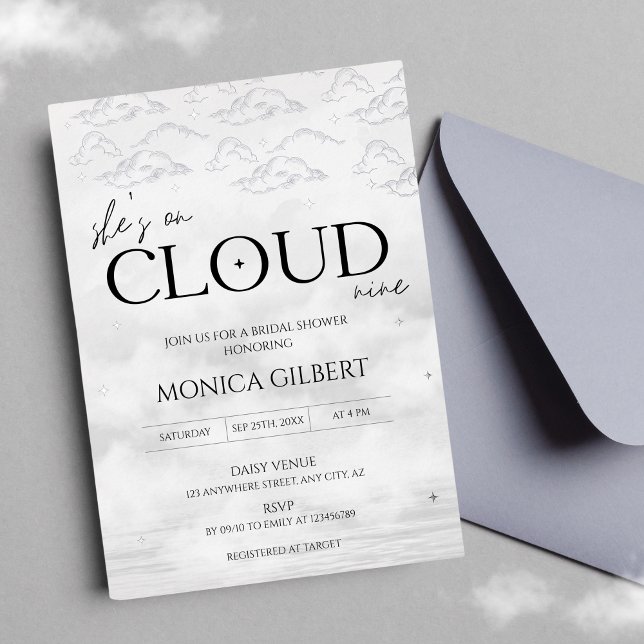 She's on cloud 9 Dreamy Elegant Bridal Shower Foil Invitation (She's on cloud nine)
