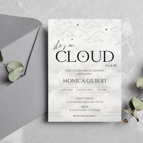 Shes on cloud 9 Dreamy Elegant Bridal Shower Invitation