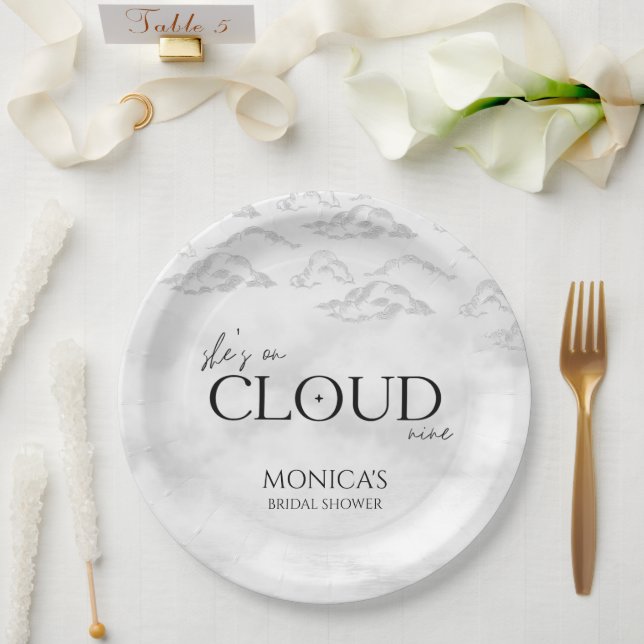 She's on cloud 9 Dreamy Elegant Bridal Shower Paper Plates (Wedding)