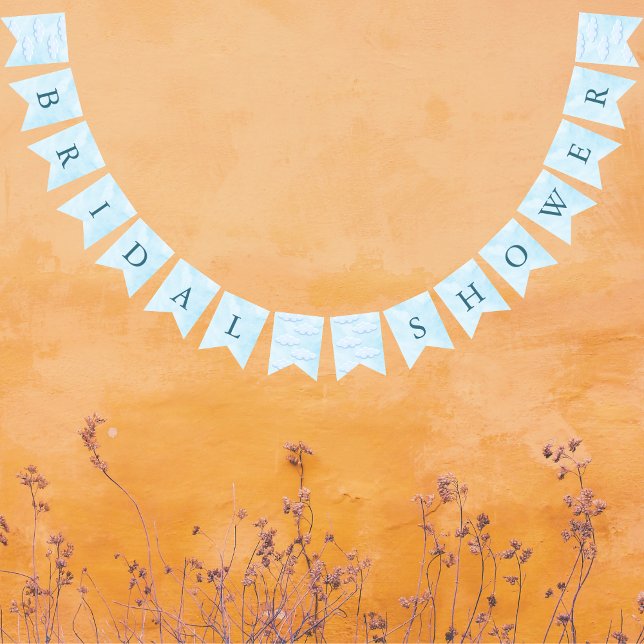 She's On Cloud 9 Dreamy Sky Blue Bridal Shower  Bunting Flags (On Cloud 9 Dreamy Sky Blue Bridal Shower Bunting Flag )