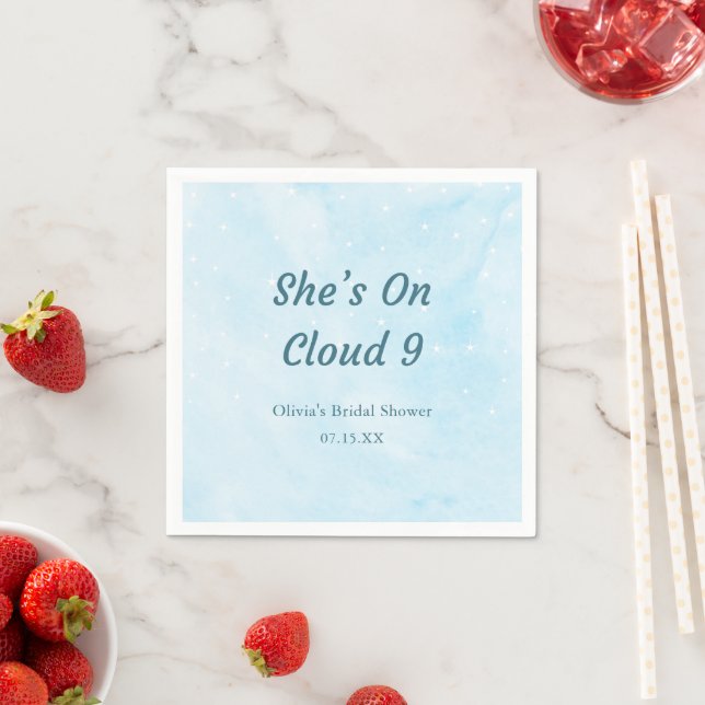 She's On Cloud 9 Dreamy Sky Blue Bridal Shower  Napkins (Insitu)