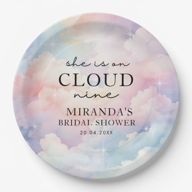 She's on Cloud 9 Dreamy Stars Bridal Shower Paper Plates (Front)