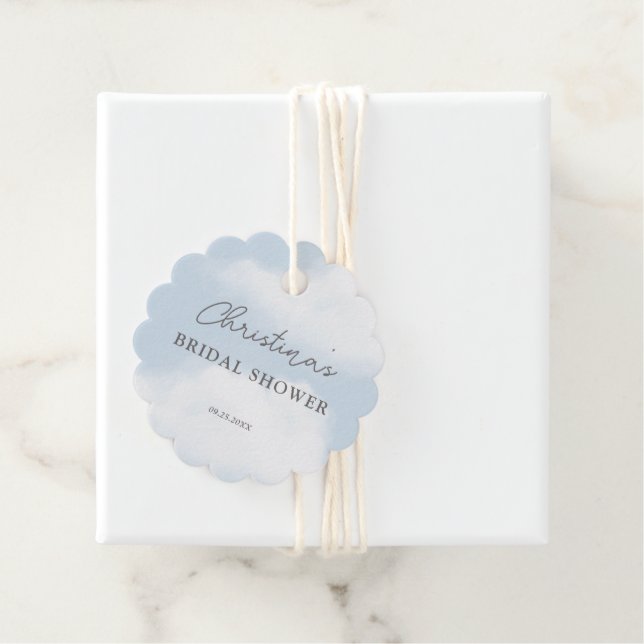 She's on Cloud 9 Dreamy Watercolor Bridal Shower Favor Tags (In Situ)