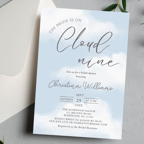 Shes on Cloud 9 Dreamy Watercolor Bridal Shower Invitation