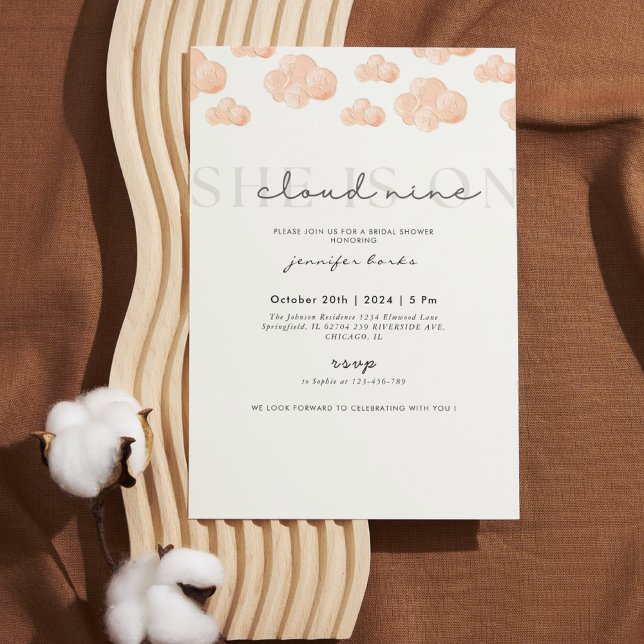 She's on Cloud 9 Minimalist Modern Bridal Shower  Invitation (Creator Uploaded)