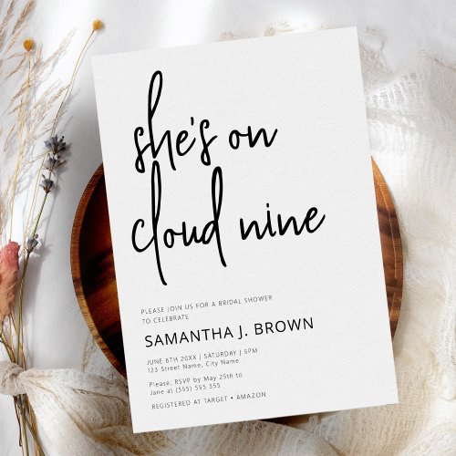 Shes on Cloud 9 Modern Minimalist Bridal Shower Invitation