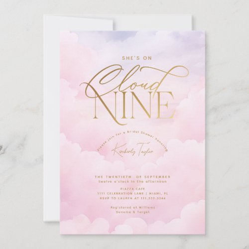 Shes on Cloud 9 Nine Pink Elegant Bridal Shower Invitation