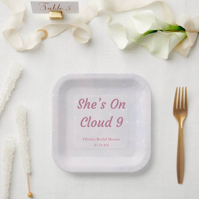 She's On Cloud 9 Pastel Dreamy Bridal Shower  Paper Plates (Wedding)