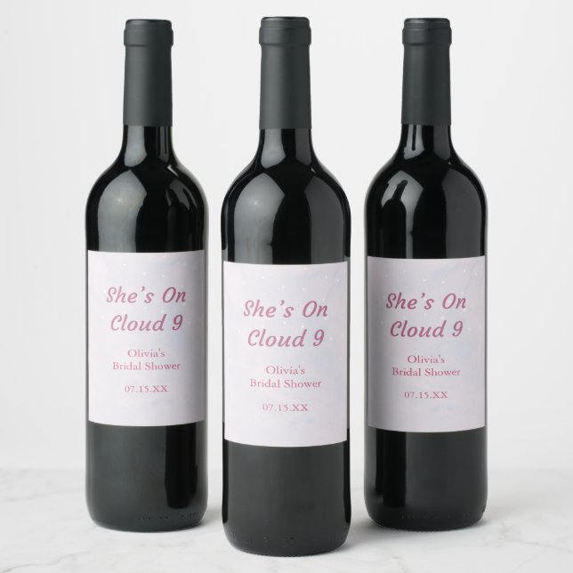 She's on Cloud 9 Pastel Dreamy Bridal Shower  Wine Label (Bottles)