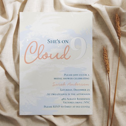 Shes on Cloud 9 Pastel Texture Bridal Shower Foil Invitation