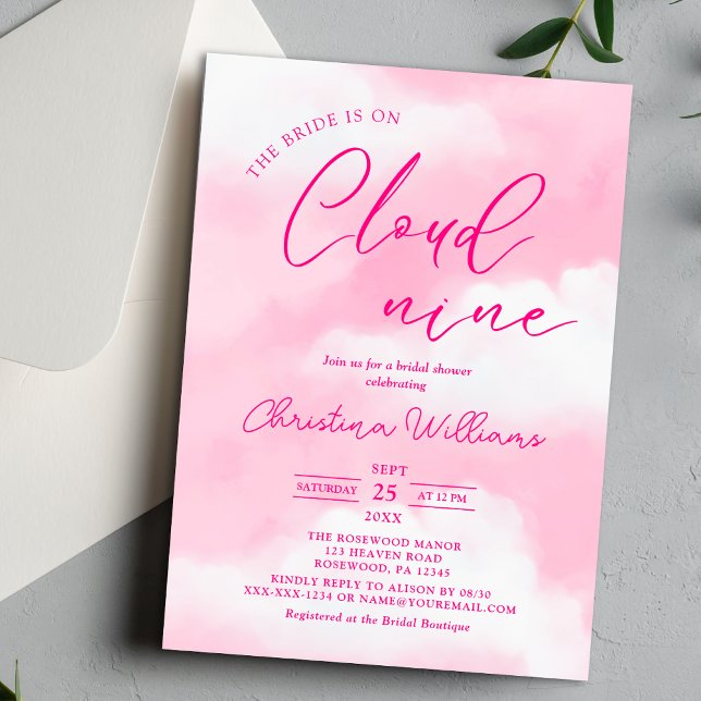 She's on Cloud 9 Pink Bridal Shower Invitation (Creator Uploaded)