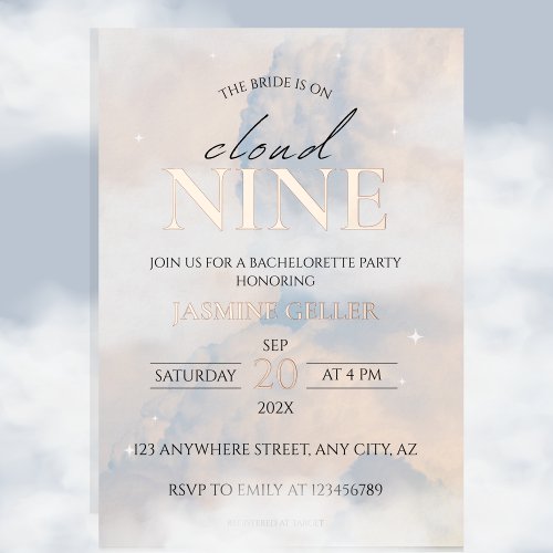 Shes on cloud 9 Rose Gold Elegant Bridal Shower F Foil Invitation