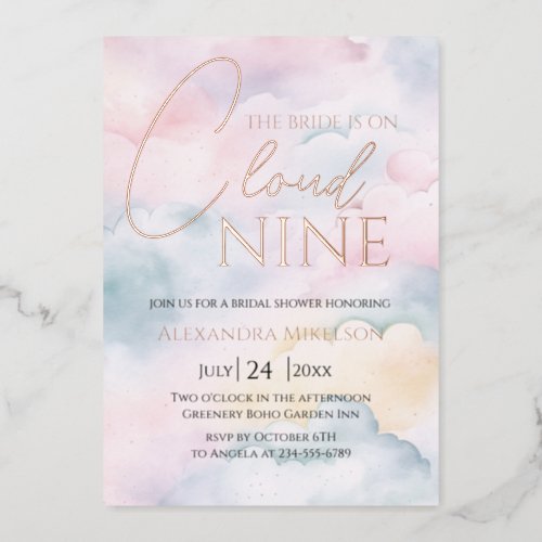 Shes on cloud 9 Rose Gold Elegant Bridal Shower Foil Invitation